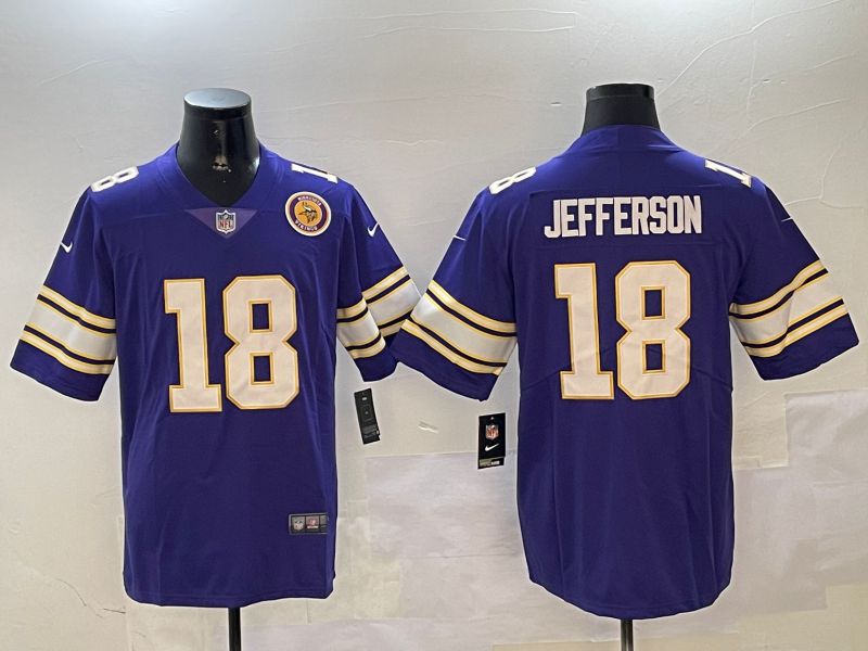 Men Minnesota Vikings 18 Jefferson Purple Throwback Three generation 2024 Nike Limited NFL Jersey style 5